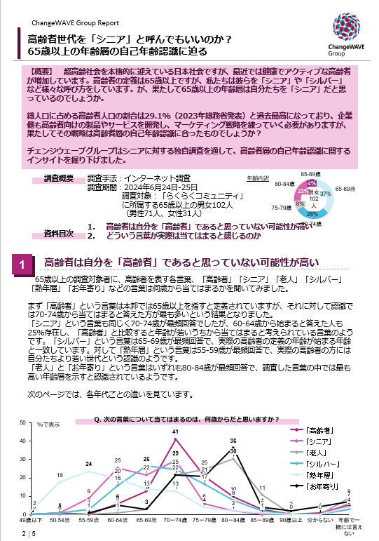 高齢者世代を「シニア」と呼んでもいいのか？ 65歳以上の年齢層の自己年齢認識に迫る②
